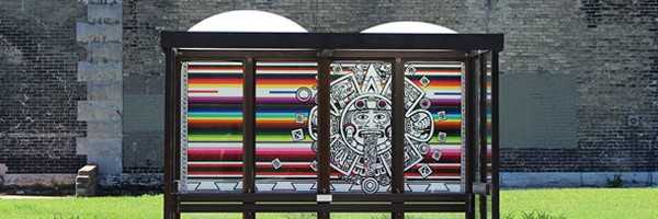 Bus Shelter with colorful artwork
